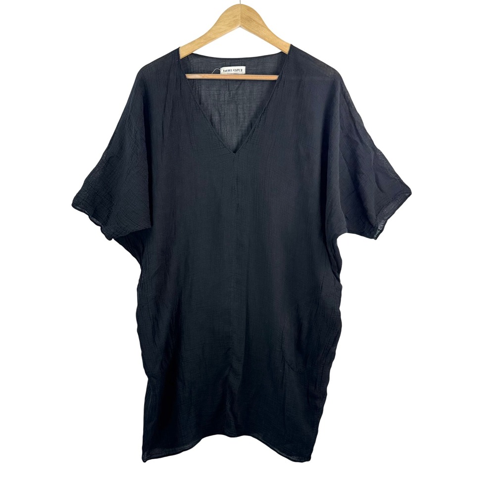 Rachel Craven gauzy tunic sz S/M Black Lagen look Minimalist Oversized V-Neck